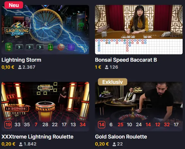 Cazimbo Spiele mit Live-Dealern